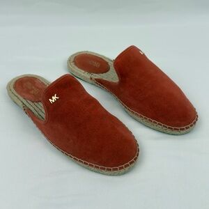 Michael Kors Suede Mule Flats Espadrille Rust Orange Slip On Sz 6.5